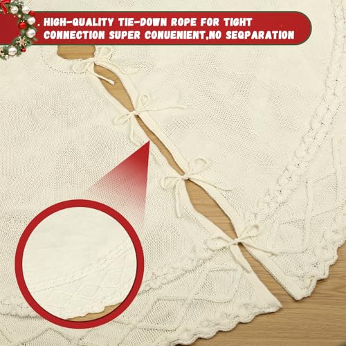 Drydiet 72 Inch White Knit Christmas Tree Skirt - Ivory, Large Holiday Decor