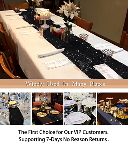 Black 14x108in Sequin Table Runner - Sparkly Wedding / Halloween Decor (Variation: Black) ShiDianYi
