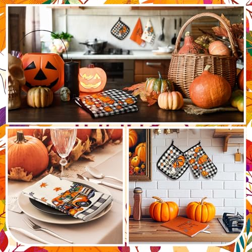 10-Piece Fall Kitchen Decor Set: Pumpkin Oven Mitts, Pot Holders, Towels, Rugs