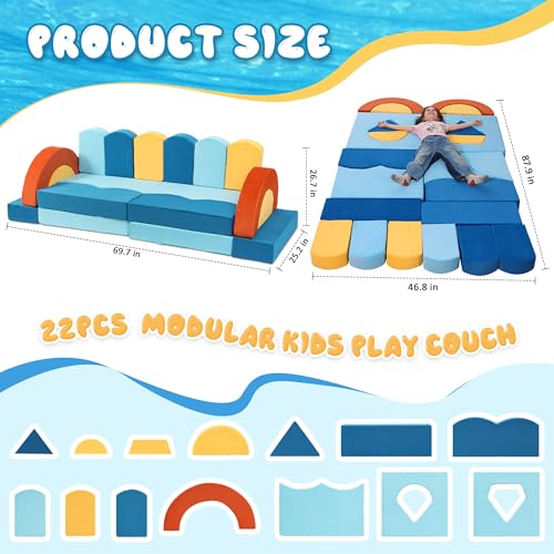 22-Piece Modular Kids Play Couch - Convertible Toddler Sofa & Fort Building