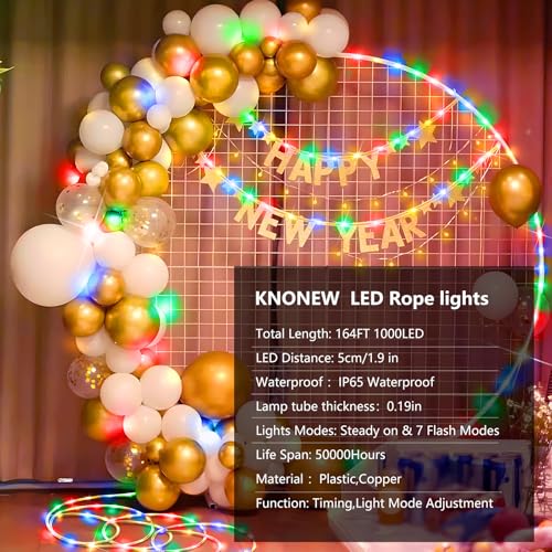 164ft LED Rope Lights, 1000 LED Waterproof Outdoor String Lights with 8 Modes