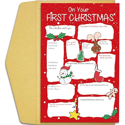 Qiliji Q&A First Christmas Card for Baby – Funny Baby Boy Girl Keepsake (Your First Christmas)