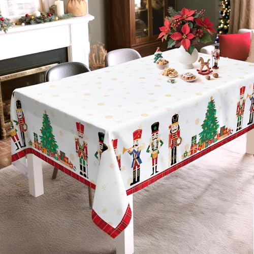 Christmas Tablecloth 60 x 84 Inch Rectangular Red Nutcracker Print - Holiday Decor