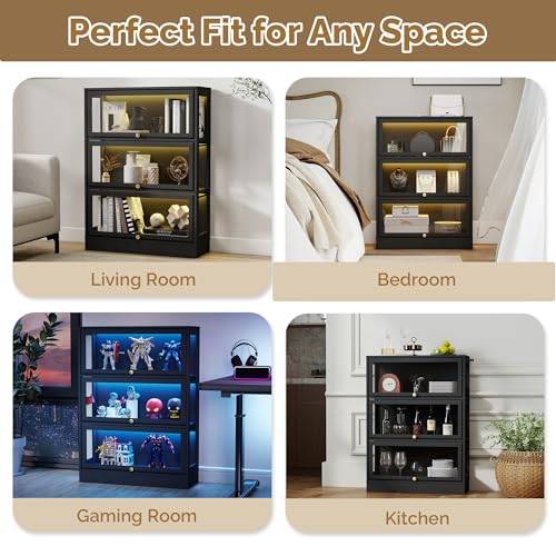 3-Tier Acrylic Display Cabinet with RGB LED Lighting for Collectibles