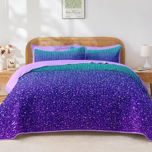 7-Piece Ombre Queen Quilt Bedding Set, Soft Lightweight Teal Coverlet