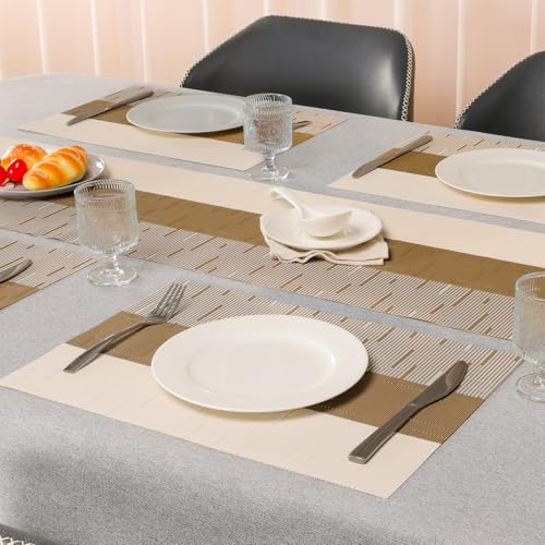 Woven Vinyl Placemats Set of 6, Heat-Resistant Washable Table Mats 17x12"