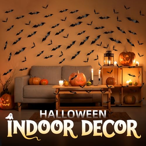 140 Pcs 3D Bat Wall Decals for Halloween Decor - Waterproof & Removable
