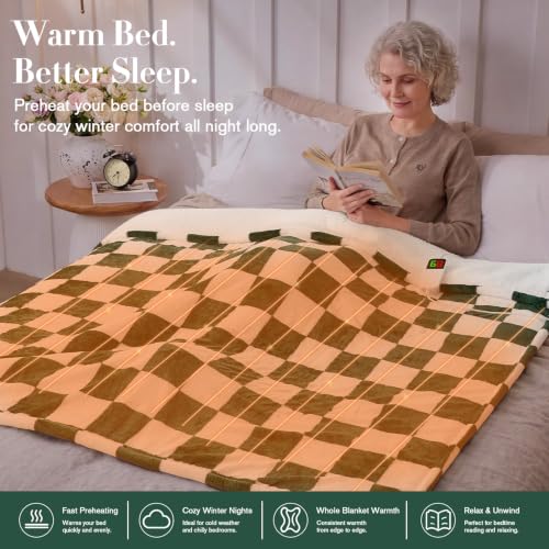 Rayvoice Heated Blanket Throw 50x60 in Dark Green | Electric Throw Blanket