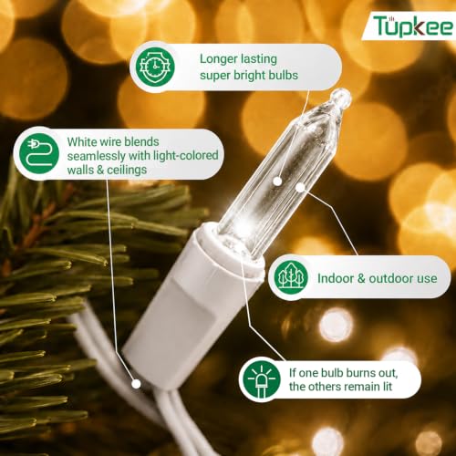 Tupkee 100 Clear Twinkle Lights, 20.5 ft, White Wire, End-to-End 5 Sets