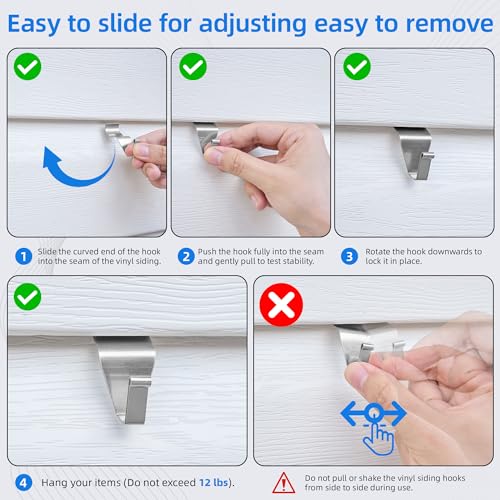 20 Pcs No-Hole Vinyl Siding Hooks Stainless Steel Clips for Outdoor Use - Amuille