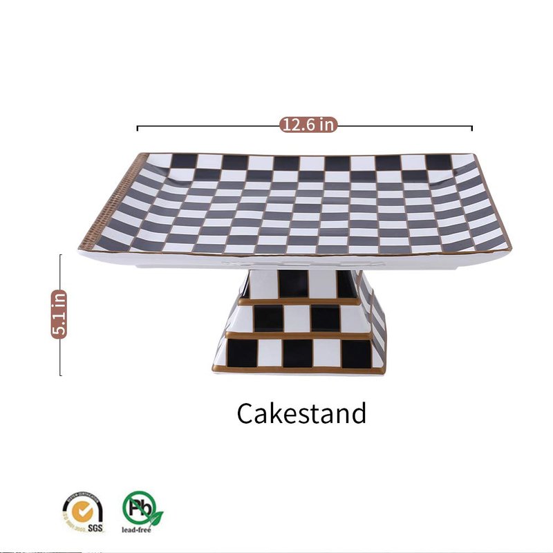 Porlien Checker Pattern 13-inch Cake Stand, Cake Holder, Serving Platter