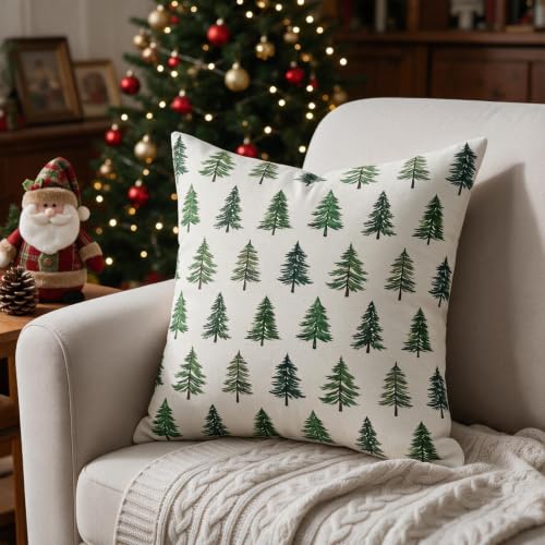 Sivirary 18x18 Inch Green Cream Christmas Tree Pillow Covers Set of 2 - Winter Holiday Decor