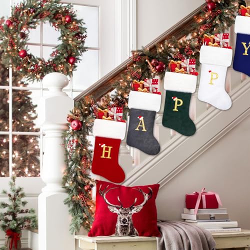 Monogram Red Velvet Christmas Stocking with Soft White Plush Cuff (20 Inch)