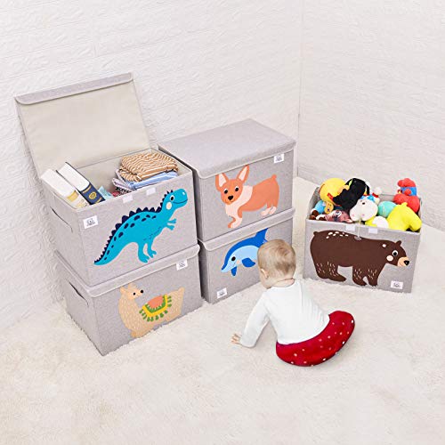 Large Foldable Fabric Toy Chest with Lid - Dinosaur Animal Storage Bin