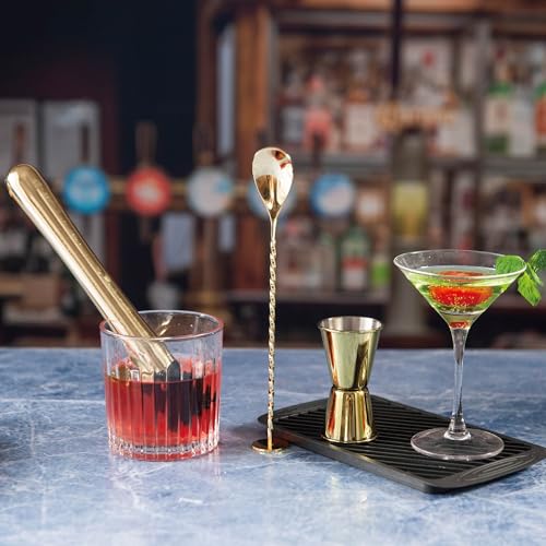 3-Piece Gold Bartender Set with Muddler, Cocktail Spoon & Jigger - Professional Bar Tools