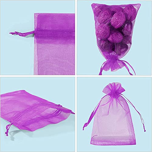 ANZNKU 100 Pcs Purple Organza Bags 5 x 7 in – See-Through Gift Drawstring Bags
