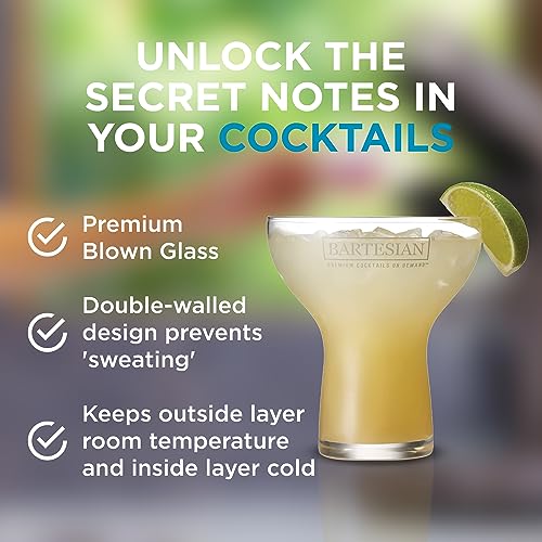 Bartesian Stemless Margarita Cocktail Glass Set - 2 Glasses for Margaritas & Cocktails
