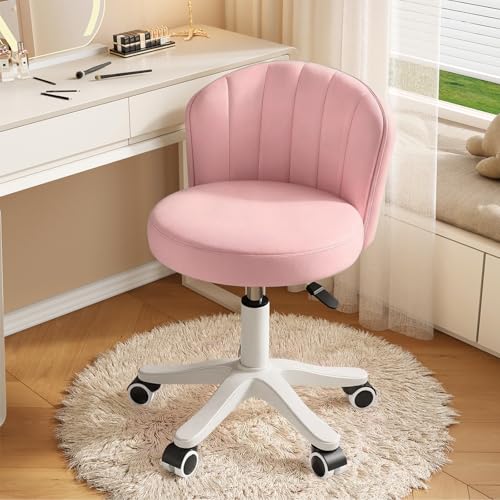 Small Rolling Vanity Chair, Armless Swivel Desk Chair with PU Leather Seat