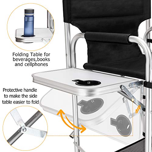 Folding Director's Chair with Side Table and Footrest, Portable Makeup Seat