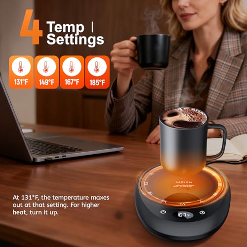 MEION Black Coffee Mug Warmer for Desk, 4 Temp Settings & Auto Shut Off