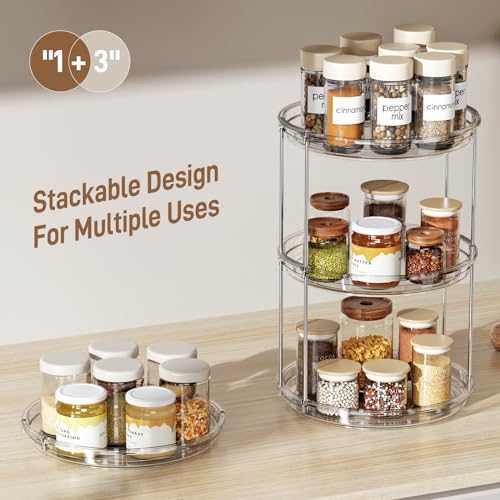 2-Tier Clear Lazy Susan Turntable Organizer - 9.25 Inch Rotating Spice Rack