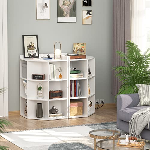 4-Tier Corner Storage Cabinet with Charging Station and USB Ports, White