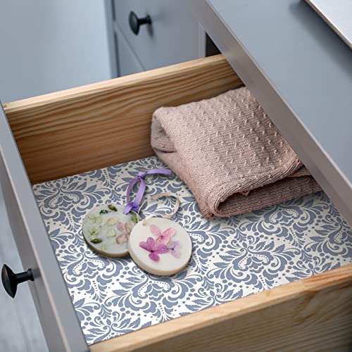 Lavender Scented Drawer Liners - Damask Print Non-Adhesive Shelf Paper, 10 Sheets