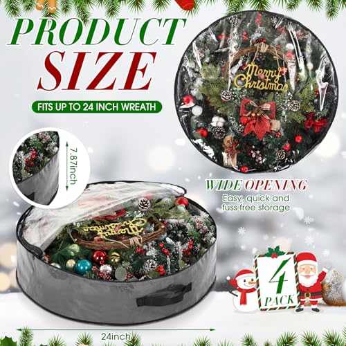 4 Pack Wreath Storage Containers 24-Inch Holiday Garland Bags Gray