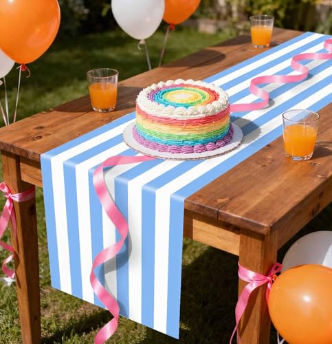 Blue Striped Disposable Table Runners - 6 Pcs 14x108in for Weddings & Parties