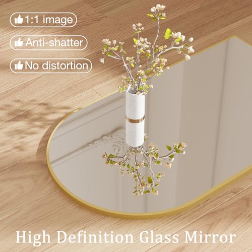 20x30 Inch Arched Wall Mirror, Gold Metal Frame Bathroom Vanity Mirror