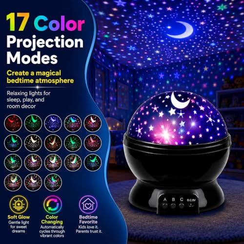 Kids Vehicle & Star Night Light Projector, 360 Rotating LED Bedroom Lamp