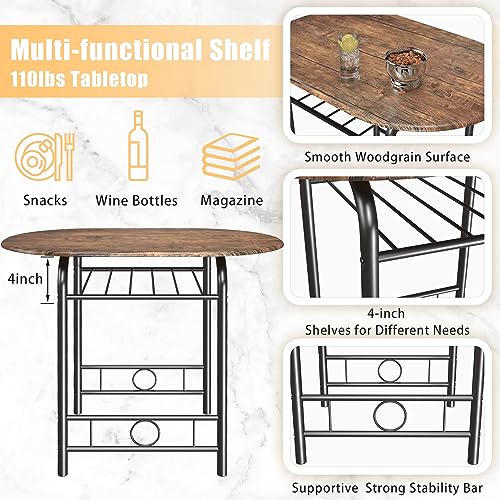 3-Piece Round Kitchen Dining Table Set with Built-in Wine Rack