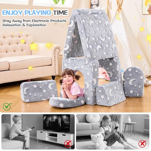 10-Piece Glow-in-the-Dark Modular Kids Play Couch for Toddlers