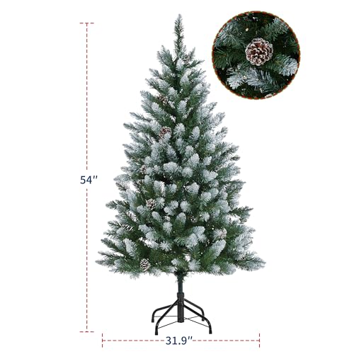 GarveeHome 4.5ft Pre-Lit Christmas Tree with Pine Cones, 150 LEDs, 352 Tips - Green (4ft 6in) Hinged Stand