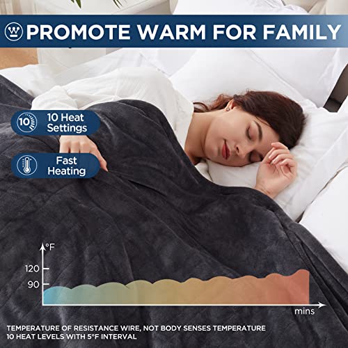 King Size Electric Heated Blanket - Soft Flannel, 10 Heat Settings