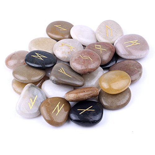 25-Piece Natural Rune Stone Set with Engraved Elder Futhark Symbols