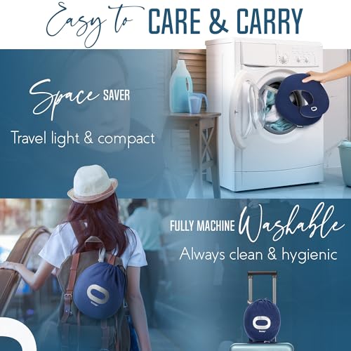 Travel Neck Pillow with Double Support for Airplane & Car Rides - Adjustable, Washable, Large Size, Nude