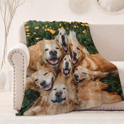 Onlcuk 60x80in Golden Retriever Smile Fuzzy Flannel Blanket for Dogs & Home
