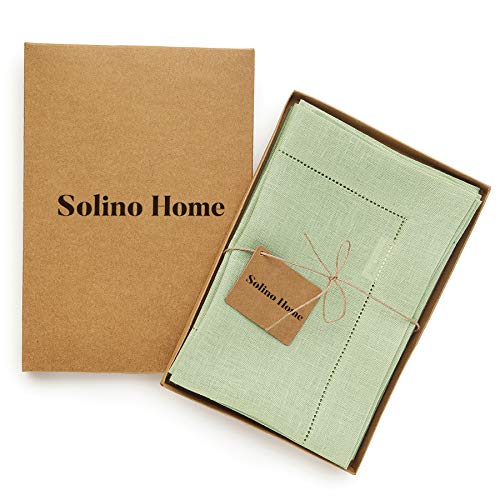 Pure Linen Dinner Napkins, Sage Green Hemstitch, 20x20 Inch, Set of 4