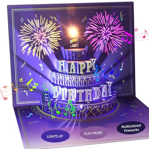 3D Pop Up Musical Birthday Card with Fireworks Lights and Sound Effect