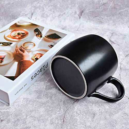 Bosmarlin 14oz Ceramic Coffee Mug with Spoon - Matte Black, Dishwasher & Microwave Safe