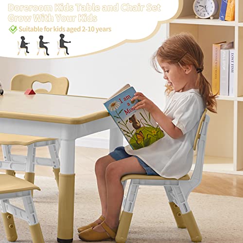 DOREROOM Kids Adjustable Table & 4 Chairs Set, 47.2" x 23.6", Beige -W