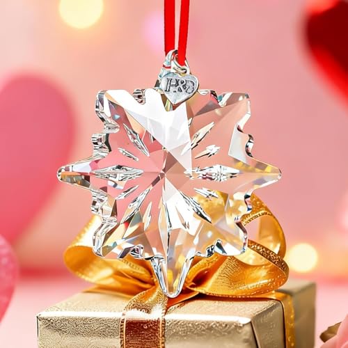 2026 Crystal Snowflake Suncatcher Ornament - Clear Snowflake Hanging Decor (3.15in) with Gift Box
