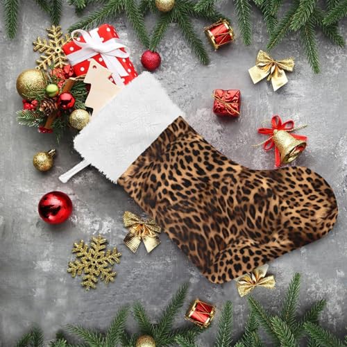 STAYTOP Leopard Print Christmas Stocking 17.7in Large Suede Big Xmas Decoration 1PCS