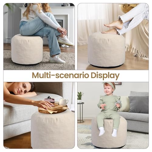 Round Corduroy Pouf Ottoman Foot Rest with Removable Foam Filling (20"x15")