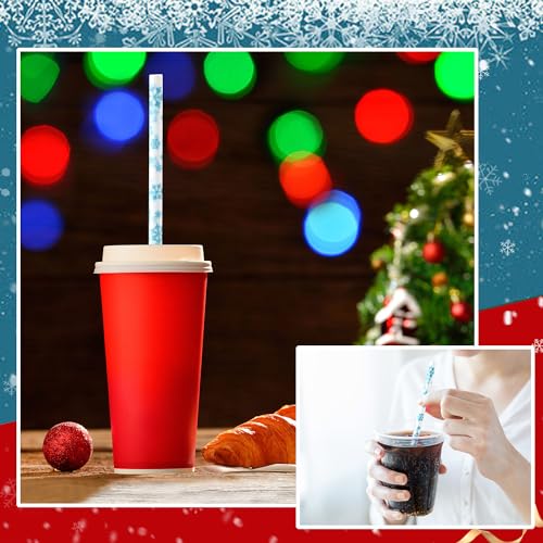 Umigy 150 Pcs Christmas Snowflake Plastic Straws Hard Disposable Party