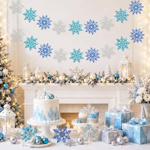 Christmas Snowflake Garland Banner - Holiday Hanging Decorations, 2-Pack