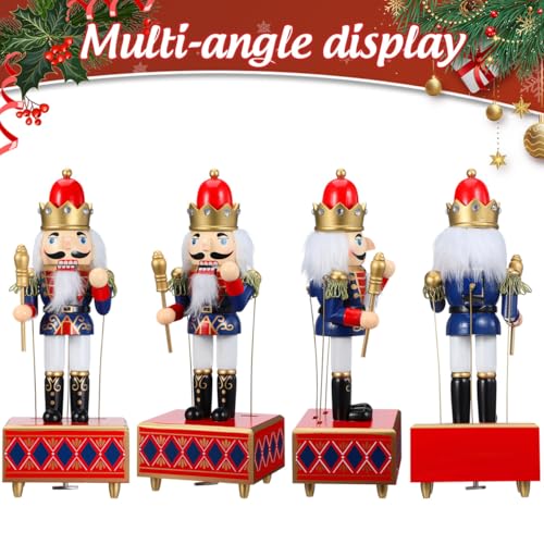 Blue Wooden Nutcracker Music Box - 12 Inch Christmas Soldier Decor