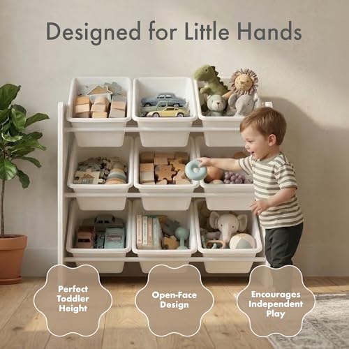 3-Tier Kids Toy Organizer with 9 Removable Bins - Sturdy Storage Shelf