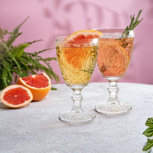 Clear Glass Goblets 10oz - Set of 4 Stemmed Drinking Glasses for Parties